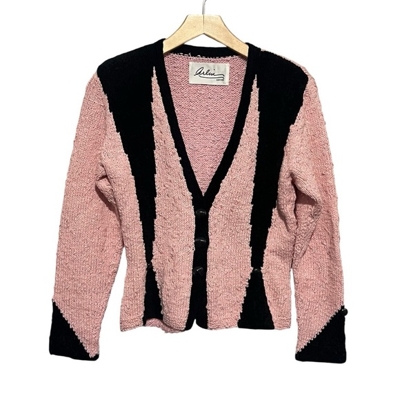 Arlin Sweaters - Vintage Arlin NY Women's Pink and Black Cardigan Sweater Size 6